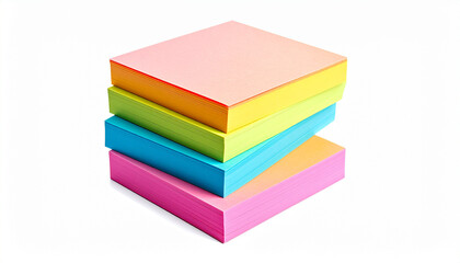 Stack of Square Sticky Notes in Vibrant Colors on White Surface &ndash; Office and School Supplies for Organization, Color Coding, Planning, Creative Note-Taking, Visual Sorting, and Productivity Tools