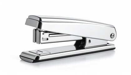 Sleek Metallic Desktop Stapler on White Background &ndash; Modern Office Supply for Document Organization, Professional Workspace Setup, Paper Binding, Minimalist Design, and High-Quality Stationery 