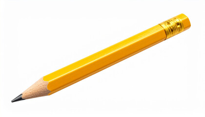 Sharpened Yellow Wooden Pencil with Graphite Tip on White Background &ndash; Classic Writing Tool for School, Art, Office, Sketching, Note-Taking, Minimalist Design, Education, and Creative Expression 