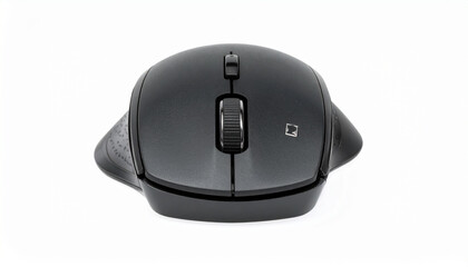 Ergonomic Black Wireless Computer Mouse with Side Buttons and Scroll Wheel &ndash; Modern Tech Accessory for Gaming, Office Productivity, Digital Navigation, and Professional Workspace Setup on Clean White 