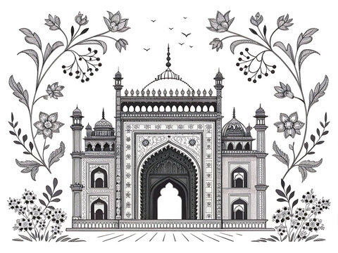 Vector poster illustration of Lucknow&rsquo;s Rumi Darwaza
