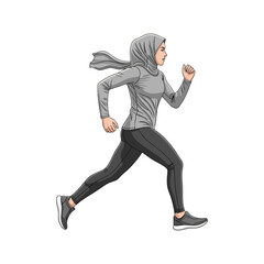 A woman wearing a hijab is jogging