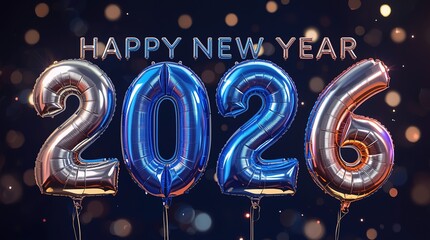 Happy New Year 2026 Text Illustration Background New Year Celebration Typography Graphic Design Photo