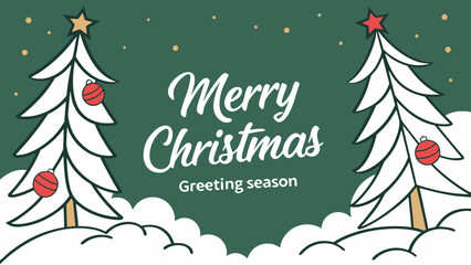 A festive christmas greeting card with decorated trees and snowy landscape