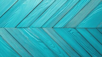 Obraz premium This vivid wooden surface features a chevron pattern in bright turquoise. The planks show clear grain adding texture and a lively feel to any space. Ideal for design inspiration.