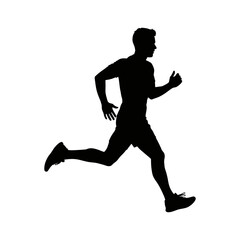 silhouette of a man jogging against a white background