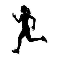 silhouette of a woman jogging against a white background
