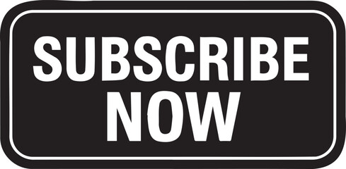 Rounded corner black button with white text saying SUBSCRIBE NOW isolated on white background