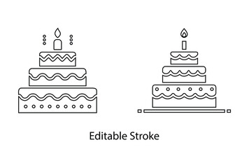birthday cake icon vector set, happy birthday cake icon editable stroke symbol line icon illustration
