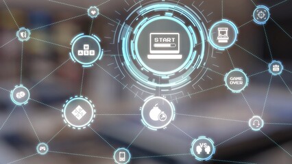 Gaming icons show online gaming, game streaming, and interactive play. Gaming supports esports, game community, and digital gaming experience. Gist