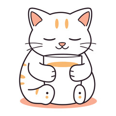Sleepy Cat Hugging Coffee Mug Line-Art Icon
