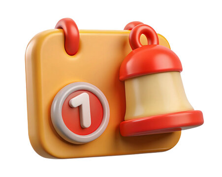 a vibrant three dimensional illustration of a notification bell and calendar displaying the first day high quality professional detailed modern elegant