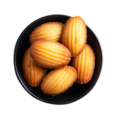 Delicious French Madeleines on Elegant Black Plate on White Background