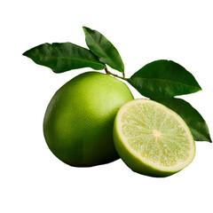 Vibrant Fresh Green Pomelo Fruit with Leaves Isolated on White Background