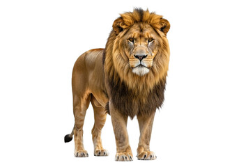 Side view of a Lion walking, looking at the camera, Panthera Leo, 10 years old, isolated on a white transparent background