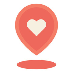 pin location with favorite love heart shape flat icon