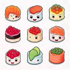 set of red caviar sushi