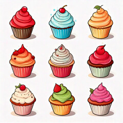 set of cupcakes with cream