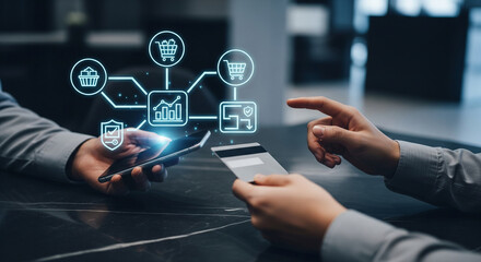 Hands using smartphone and credit card for secure online shopping and digital payments.