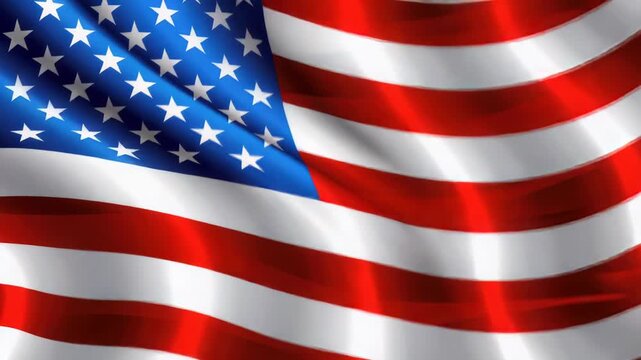 Video A single American flag waving in the wind against a blue sky with fluffy white clouds