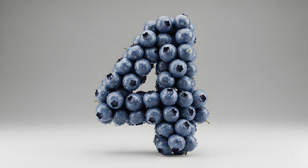 Number 4 Formed by Fresh Blueberries on a Clean Background
