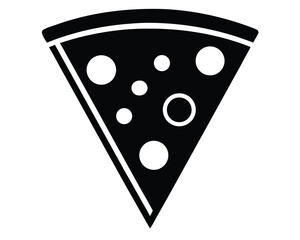Black and white pizza slice icon illustration for graphic design and food concepts