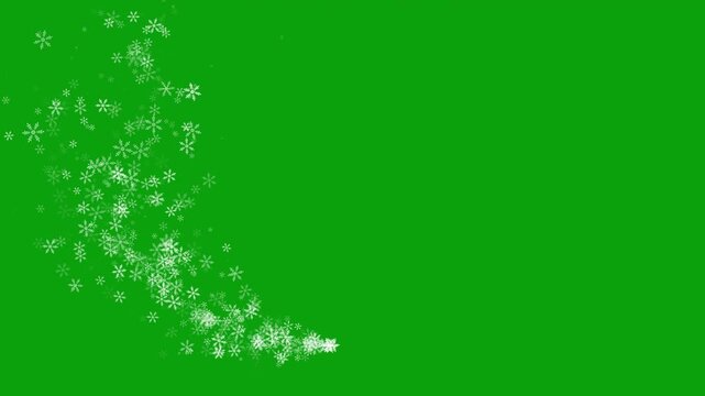 Falling Snow on Green Screen Background, Snowflakes Falling on chromakey Screen, Winter Overlay 4K. Concept: New Year, snowfall, snowdrift, Christmas, blizzard, winter holidays. Abstract snowflakes