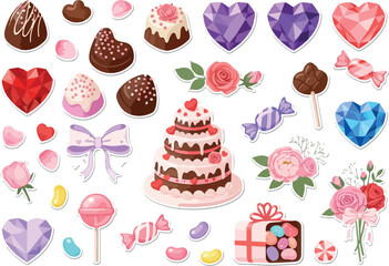 Delightful Array of Sweets, Flowers, and Jewel Hearts A Celebration of Love