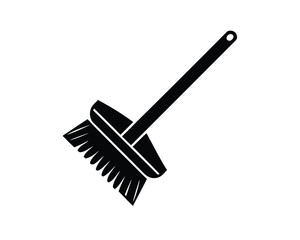 Black silhouette of cleaning broom for sweeping vector illustration design element isolated on white background