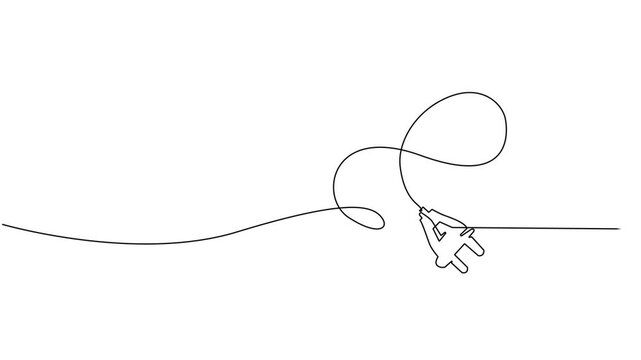 Self drawing line animation power plug Electrical continuous one single line drawn concept video, Full length one line animation. 4K, Motion design. Animated technology logo. Electricity concept.