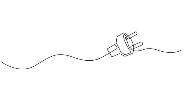 Self drawing line animation power plug Electrical continuous one single line drawn concept video, Full length one line animation. 4K, Motion design. Animated technology logo. Electricity concept.
