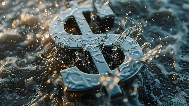 Financial turbulence concept with giant dollar sign in moving water