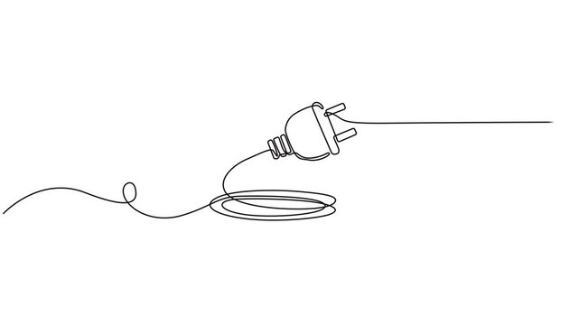 Self drawing line animation power plug Electrical continuous one single line drawn concept video, Full length one line animation. 4K, Motion design. Animated technology logo. Electricity concept.