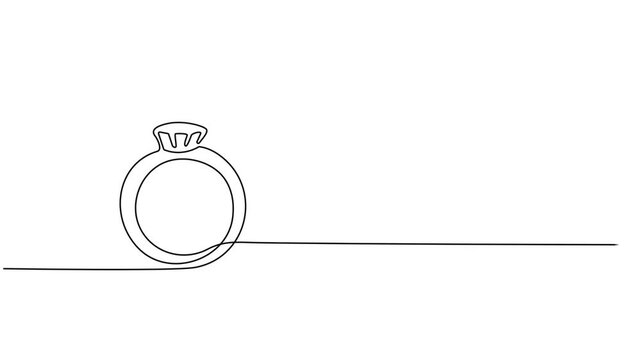 Animated self drawing of continuous line draw Wedding rings. Wedding day. Full length one line animation. 4K, Engagement, marriage. Romantic template for invitations and cards in simple linear style.