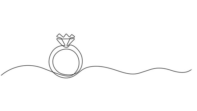 Animated self drawing of continuous line draw Wedding rings. Wedding day. Full length one line animation. 4K, Engagement, marriage. Romantic template for invitations and cards in simple linear style.