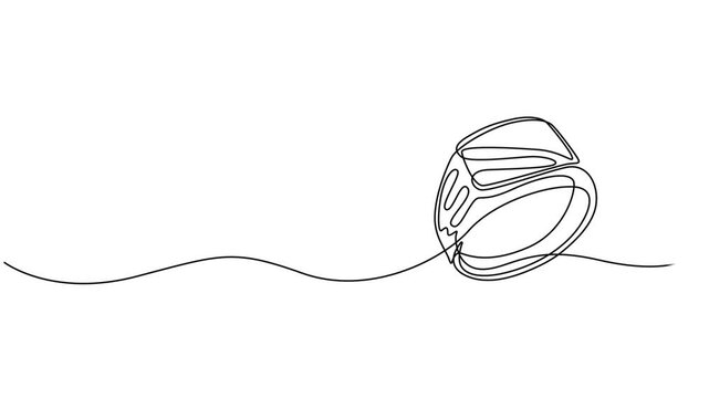 Animated self drawing of continuous line draw Wedding rings. Wedding day. Full length one line animation. 4K, Engagement, marriage. Romantic template for invitations and cards in simple linear style.
