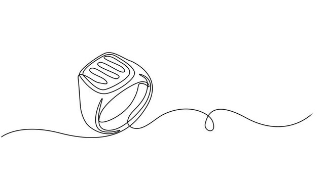Animated self drawing of continuous line draw Wedding rings. Wedding day. Full length one line animation. 4K, Engagement, marriage. Romantic template for invitations and cards in simple linear style.