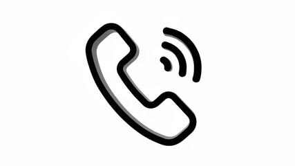 Black outline icon of a ringing telephone receiver with sound waves, isolated on white background