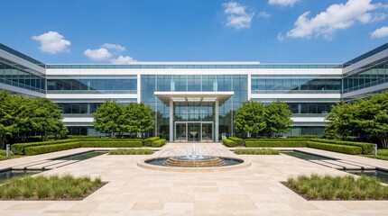 Modern Office Building with Landscaped Courtyard and Fountain
