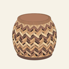 A Woven Stool Illustration Featuring Herringbone Pattern and Earthy Tones