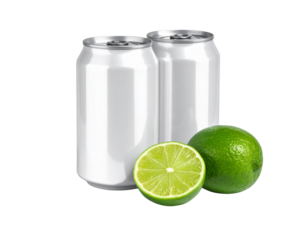 Two Green Lime Beer Can Mockup Variations in One Frame, isolated on transparent background