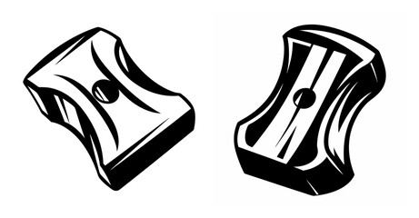 Two vintage style manual pencil sharpeners depicted as graphic art elements offering a classic school supply visual