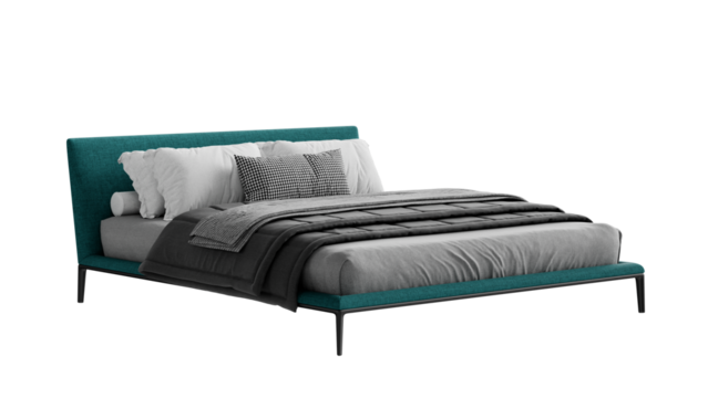 Modern double bed on an isolated background. Furniture for collages, graphics designs, and presentations.