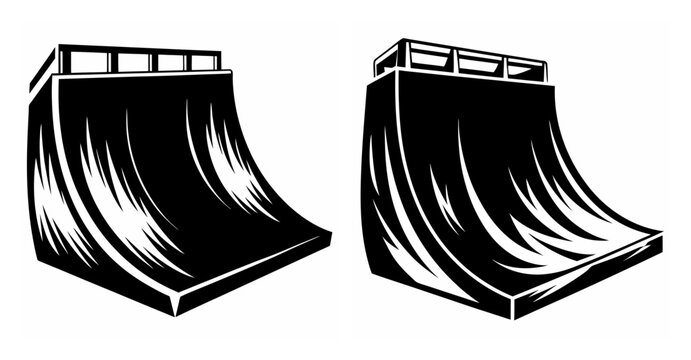 Two skate park ramps in a black and white graphic style ready for extreme sports action