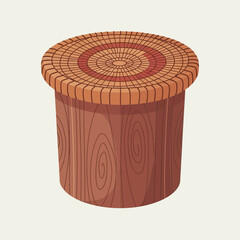 Stylized Wooden Stool Illustration with Circular Patterned Seat Design