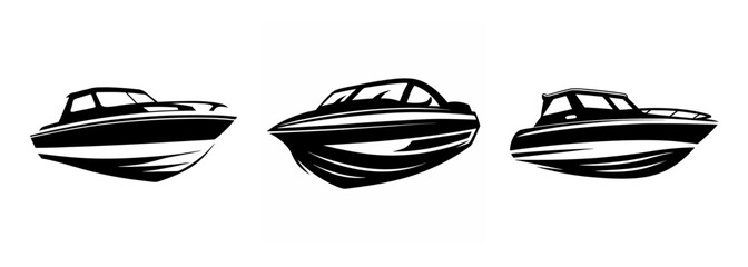 Three dynamic speedboats showcased in a striking graphic design suitable for water sports and leisure themes.