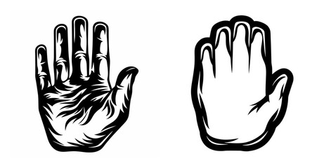 Fototapeta premium Two open hands in black and white offering gesture gesture warning symbol stop sign prohibition gesture