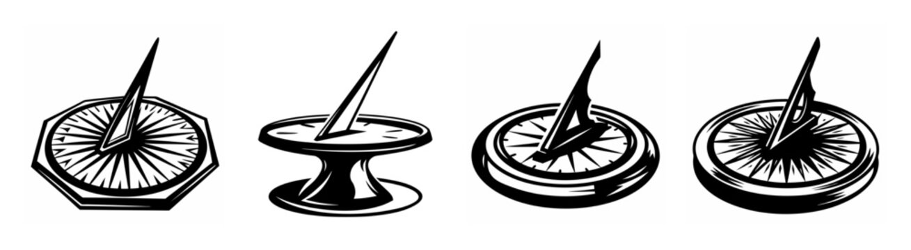 Vintage sundial designs four classic timekeeping instruments in sketchy artistic style