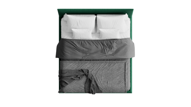 Top view of a bed on an isolated background. Furniture for collages, graphics designs, and presentations.
