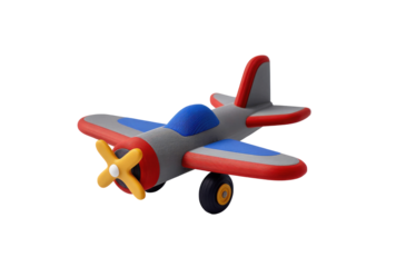 3D printed airplane toy for kids with simple and cute design on transparent background